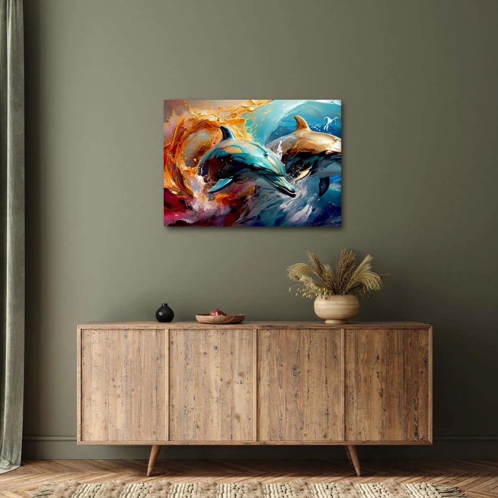 Obraz - Maľba delfínov (70x50 cm)