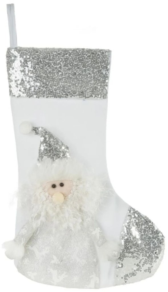 Trblietavá bielo strieborná vianočná čižma so Santa Clausom