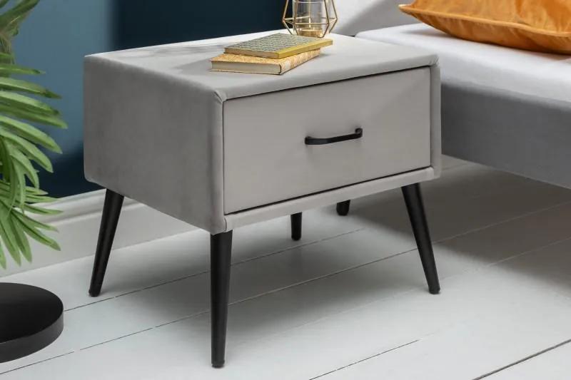 IIG -  Nočný stolík FAMOUS 45 cm strieborno šedý, zamat
