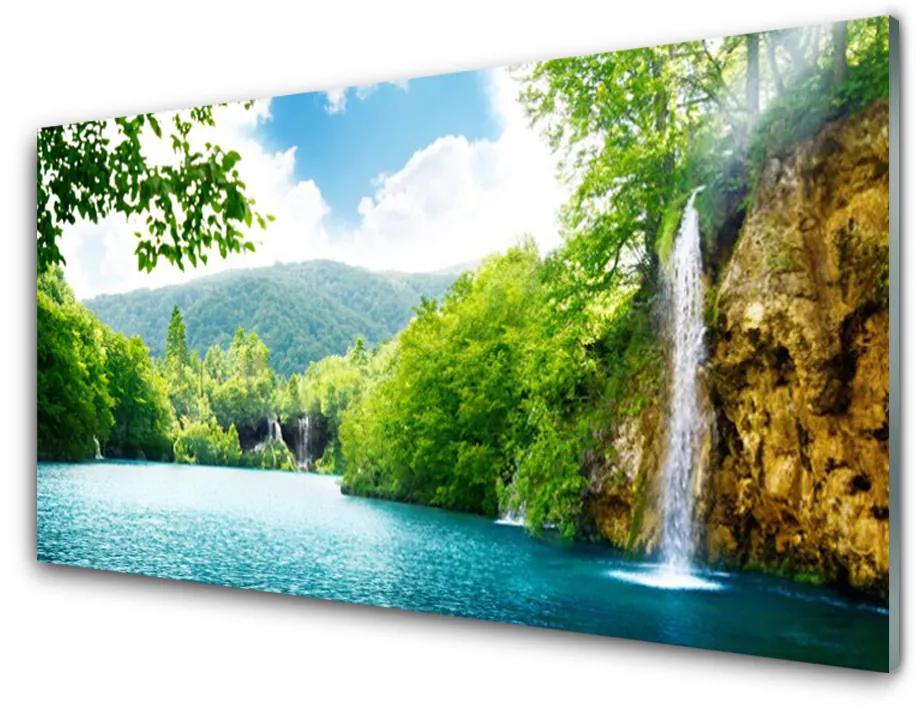 Obraz na skle Vodopád jazero príroda 100x50cm