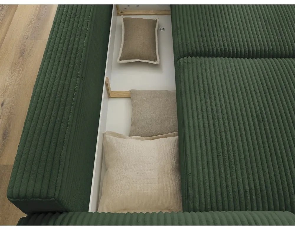 Tmavozelená menčestrová rozkladacia pohovka 257 cm Lucien – Bobochic Paris