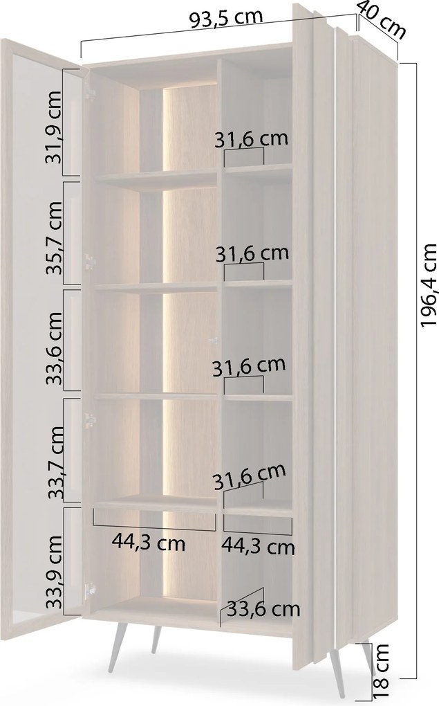 Vysoká vitrína s osvetlením Flaro 93 cm - dub dunin