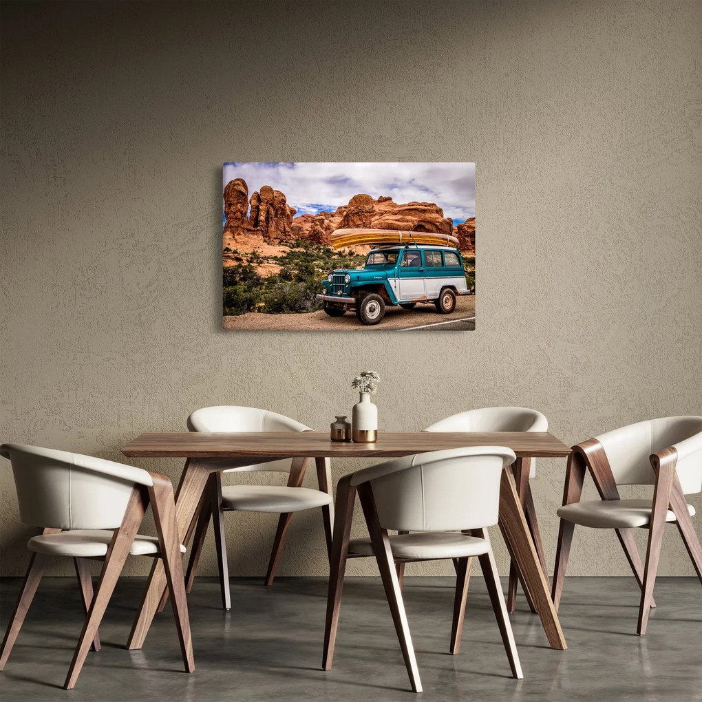 Obraz terénneho auta v horách (90x60 cm)