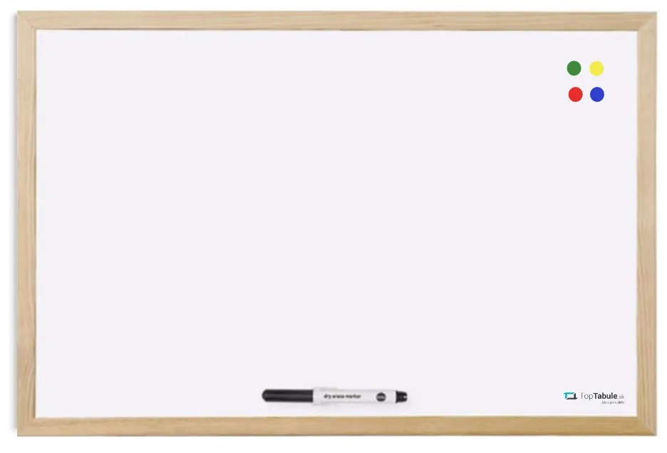 Toptabule.sk  Biela magnetická tabuľa v prírodnom drevenom ráme 100×150 cm