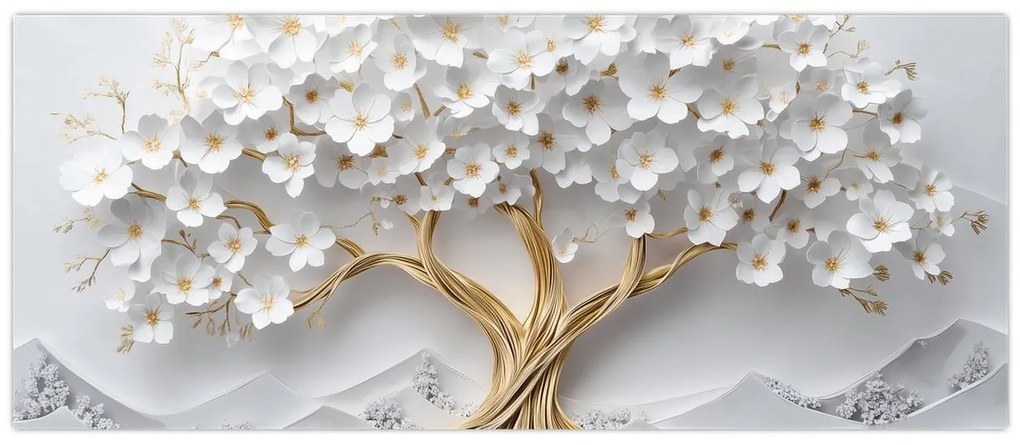 Obraz – 3D elegantný strom života plný kvetov (120x50 cm)