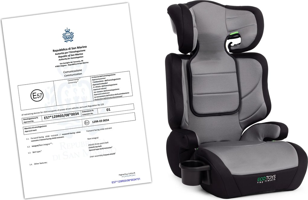 Autosedačka 2v1 i-Size ECOTOYS 100-150 cm, sedačka a podsedák, držiak na nápoje