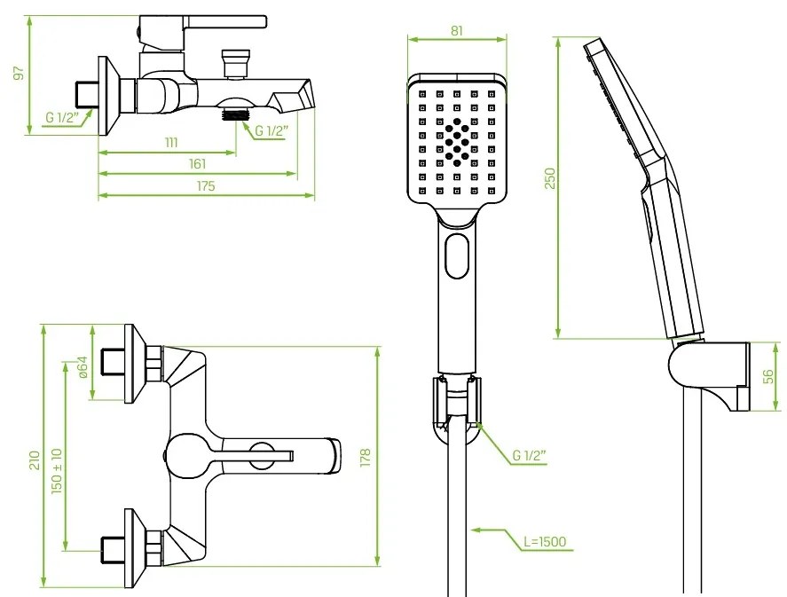 Laveo Alita, vaňová batéria s ručnou sprchovou súpravou, čierna matná, LAV-BVA_711D