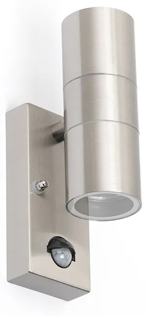 Vonkajšia nástenná lampa oceľ 2-svetlá IP44 s pohybovým senzorom - Duo