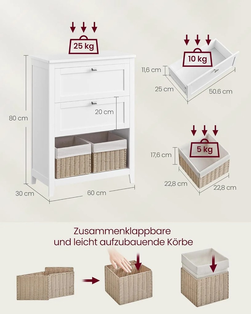 Kúpeľňová skrinka s 2 zásuvkami 30 × 60 × 80 cm, biela