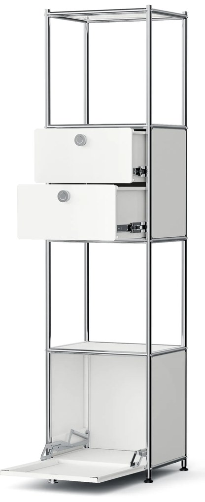 Kovový regál »CN3 Slim Line« s 2 pohyblivými zásuvkami a 1 pohyblivými výklopnými dvierkami, biely