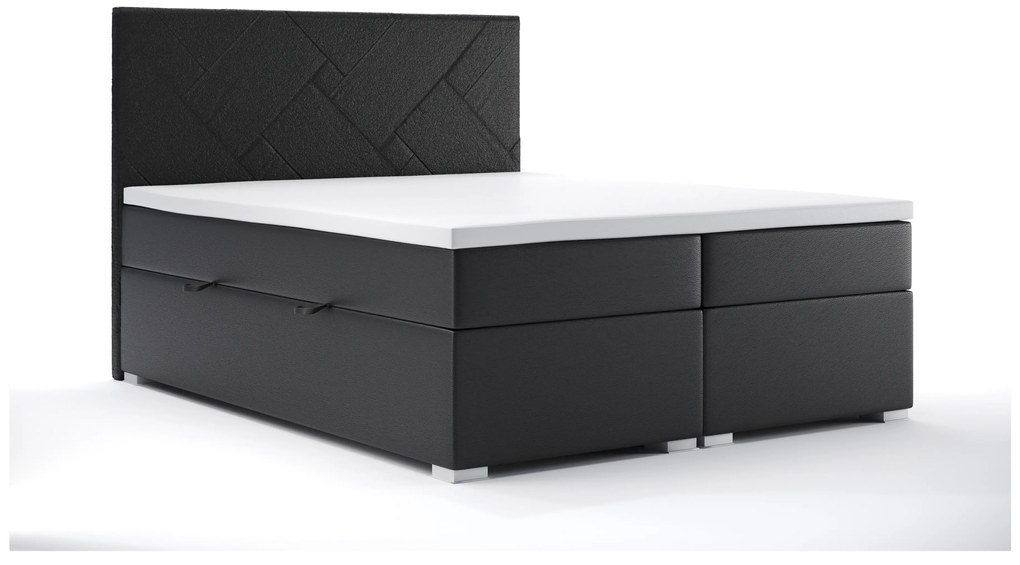 Manželská posteľ Boxspring 160 cm Melo (čierna ekokoža) (s úložným priestorom). Akcia -20%. Vlastná spoľahlivá doprava až k Vám domov. 1044178