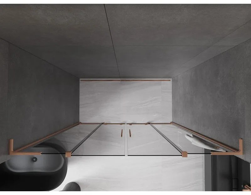 Mexen Velar L Duo, posuvné sprchové dvere do otvoru 170 cm, 8mm šedé sklo, medená matná, 871-170-003-42-65