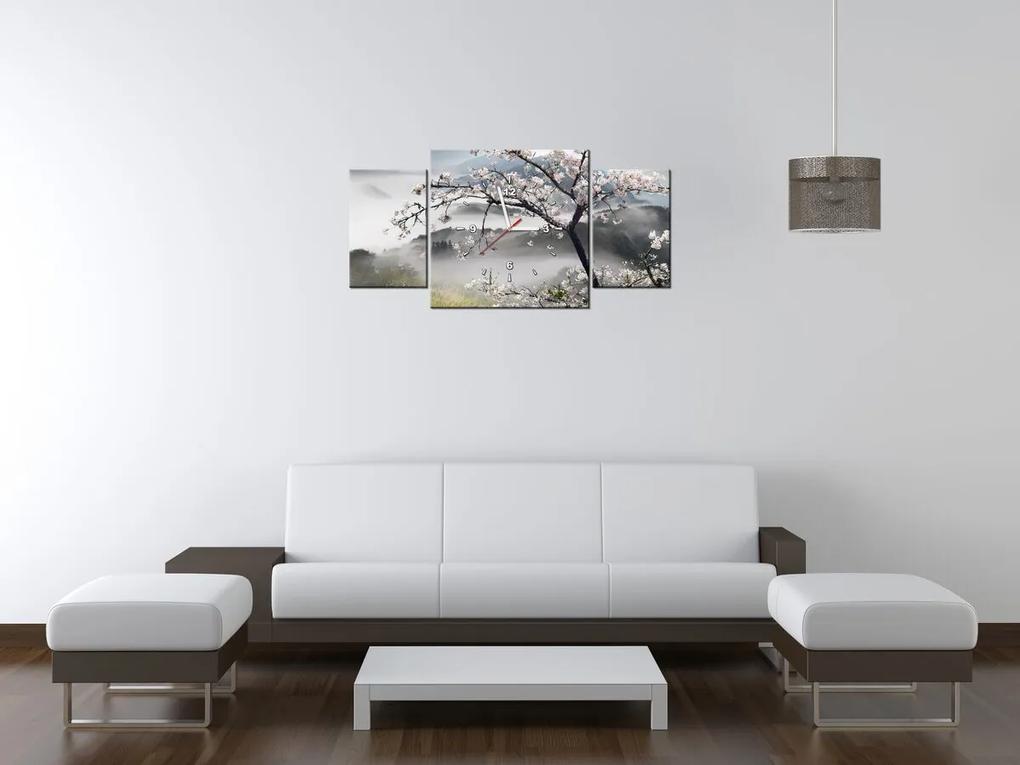 Gario Obraz s hodinami Kvitnúca višňa - 3 dielny Rozmery: 90 x 70 cm