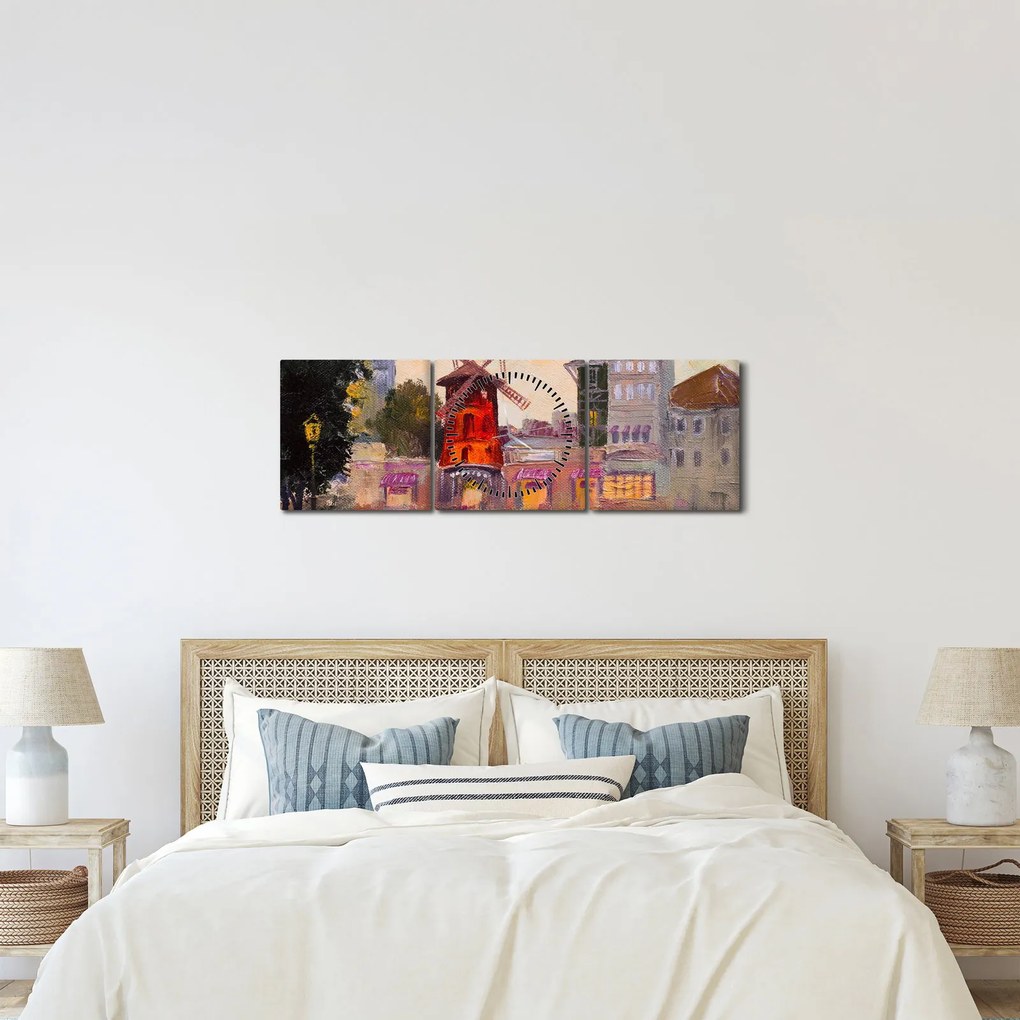 Obraz - Moulin rouge, Paríž, Francúzsko (s hodinami) (90x30 cm)