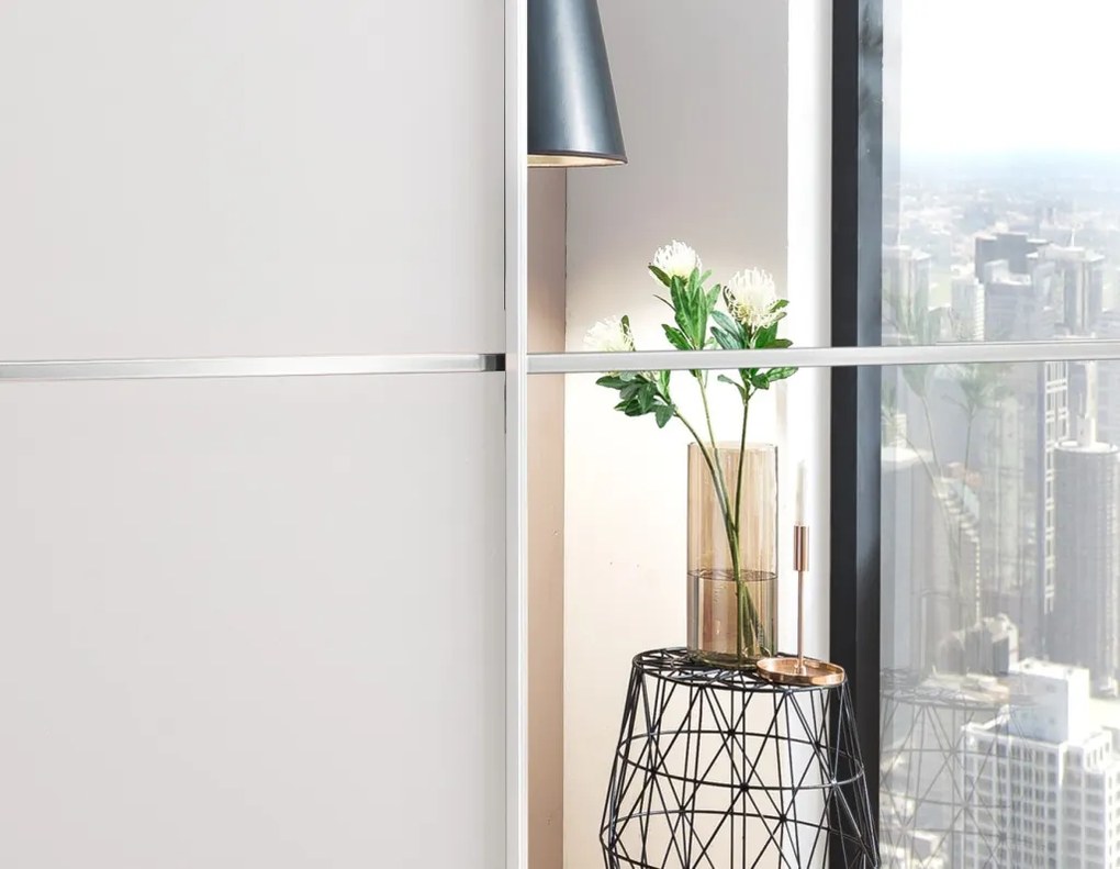 Šatníková skriňa so zrkadlom Baden, 179 cm, biela