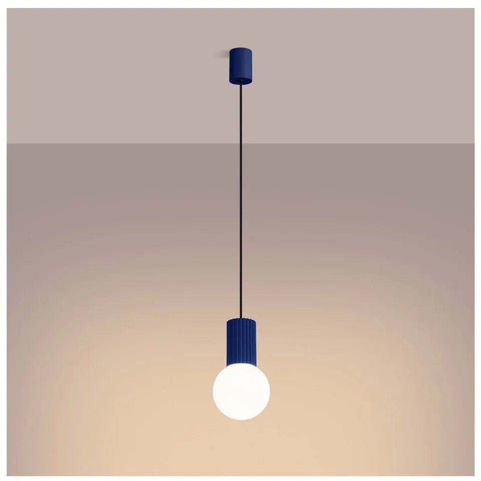 Tmavomodré závesné svietidlo so skleneným tienidlom ø 12 cm Orbital – Sollux