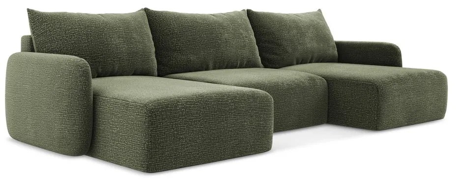 Zelená rozkladacia/s úložným priestorom rohová pohovka Kalena – Makamii