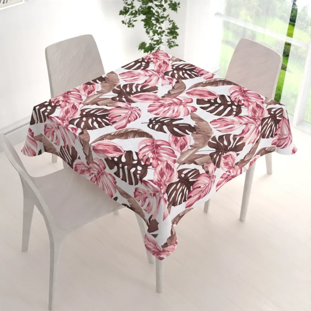 Biante Bavlnený štvorcový obrus Sandra SA-227 Hnedé a staroružové tropické listy na bielom 80x80 cm