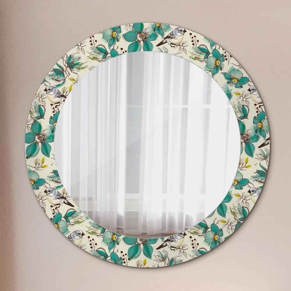 Okrúhle zrkadlo s potlačou Kvety a vtáky fi 60 cm