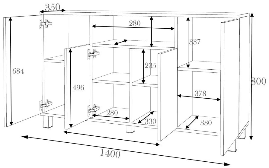 Stiv-Meble Komoda Loft 140 cm - černá matná