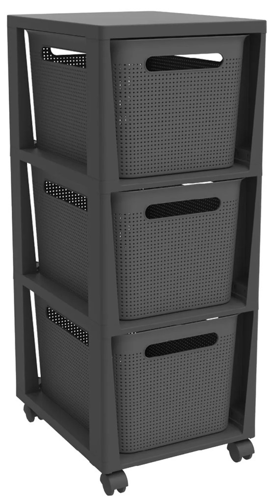 Rotho Pojazdný stojan, regál s 3 košíkmi, BRISEN TOWER, čierna/antracit