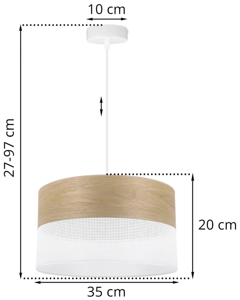 Závesné svietidlo Wood, 1x dýha zlatý dub/biele PVC tienidlo, (fi 35cm)