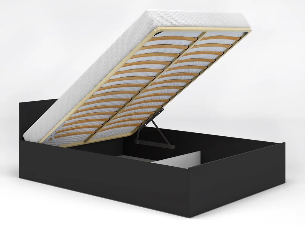 Posteľ s matracom, roštom a úložným priestorom - ČIERNA - šírka 160cm
