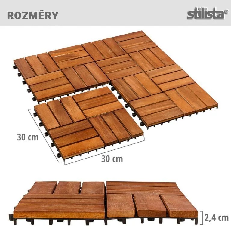 STILISTA drevené dlaždice, mozaika 4 x 6, agát, 5 m², 55 ks