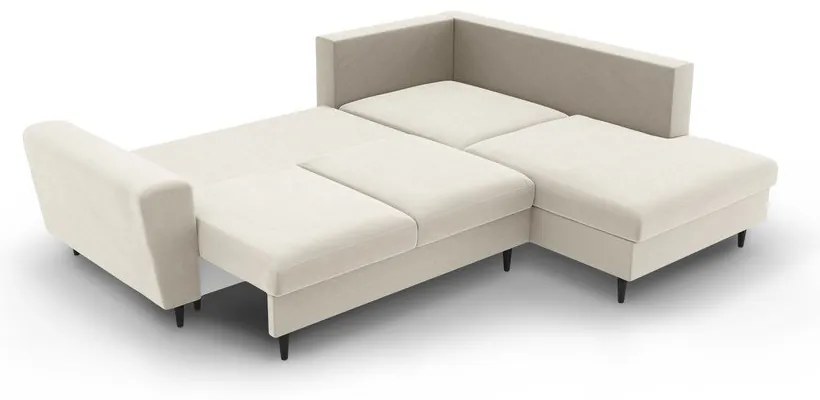 Béžová zamatová rozkladacia/s úložným priestorom rohová pohovka (pravý roh/do L) Kyoto – Cosmopolitan Design