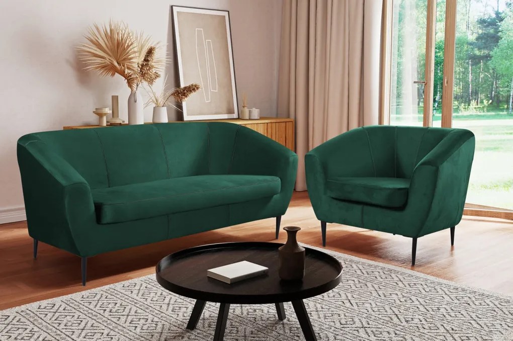 Trojmiestna pohovka Olivio, fľaškovo zelená zamatová  látka