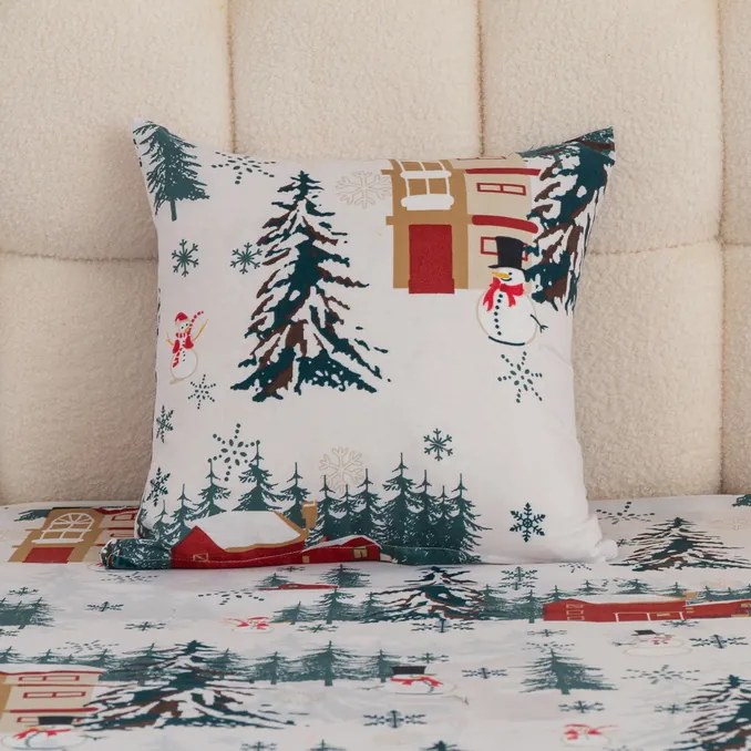 Obliečka na vankúš z mikrovlákna SNOWY HOUSES 45x45 cm, biela