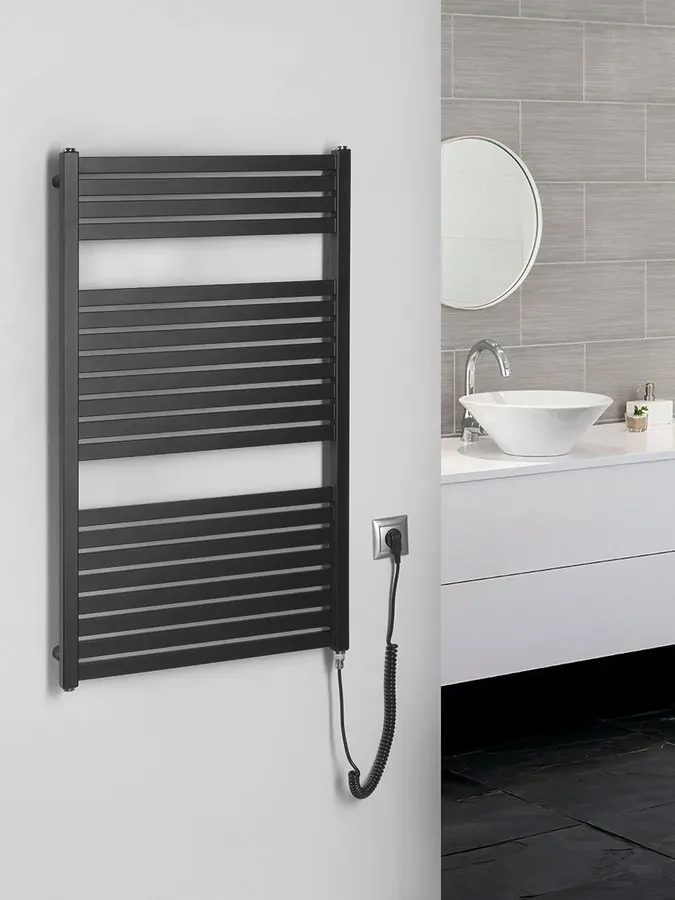 Aqualine Sapho, TONDI-E elektrické vykurovacie teleso, rovné, 600x970 mm, 400W, čierna matná, DE466T