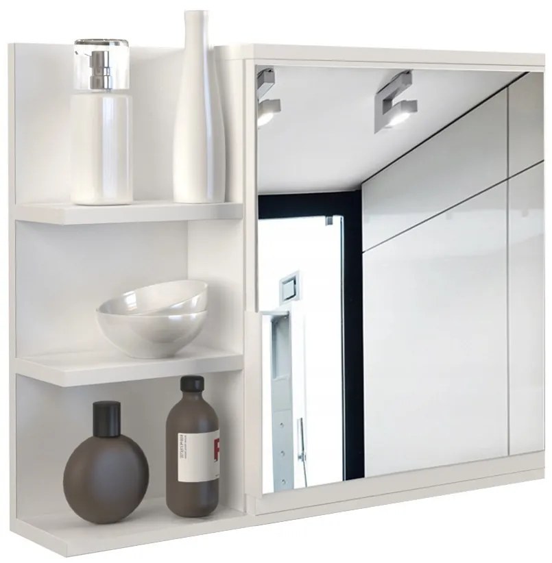 TP Living Kúpeľňové zrkadlo s poličkou Lumo ľavé - biele