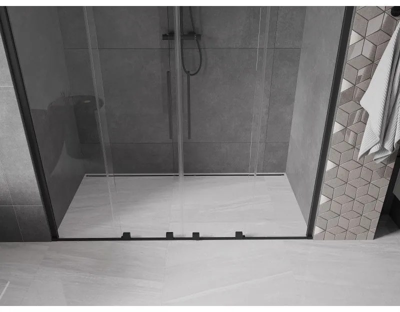 Mexen Velar Duo, posuvné dvere do otvoru 180x200 cm, 8mm číre sklo, čierna matná, 871-180-000-02-70