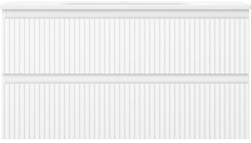 Mexen Rivel, kúpeľňová skrinka 90 cm s umývadlom Vela, 2 zásuvky, drážkovaná, biela matná, 91A20-09047-2-BFF01-W23M01