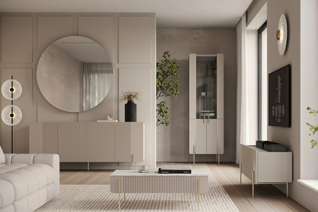 Kávový stolík Malmi 100 cm so zásuvkami - kasmír / krémová biela / zlaté nohy