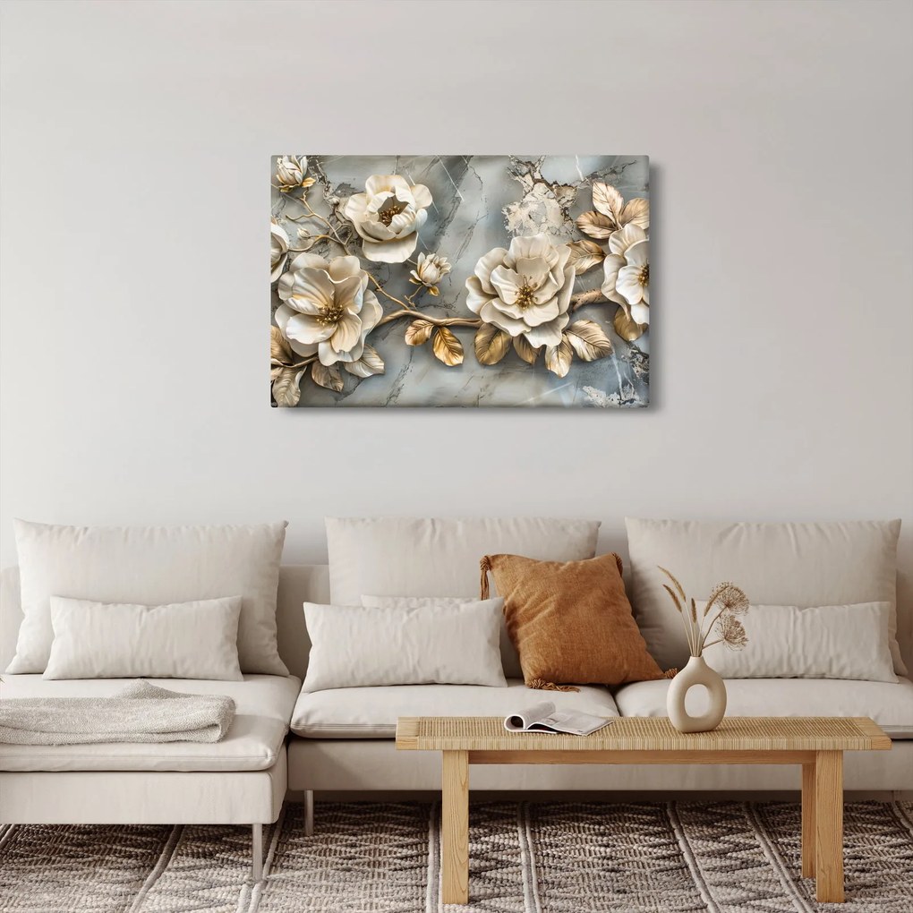 Obraz - Mramorové pozadie s kvetmi (90x60 cm)