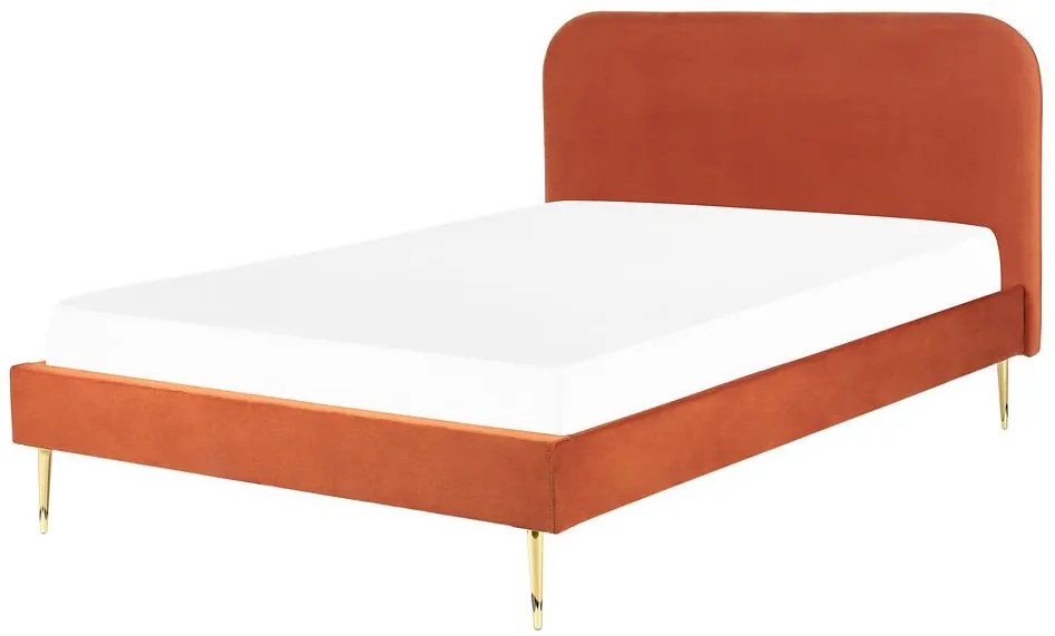 Zamatová posteľ 140 x 200 cm oranžová FLAYAT Beliani