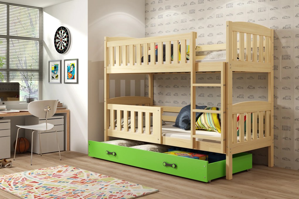 Interbeds Poschodová posteľ Kubus prírodná so šuplíkom 200cm x 90cm - zelená