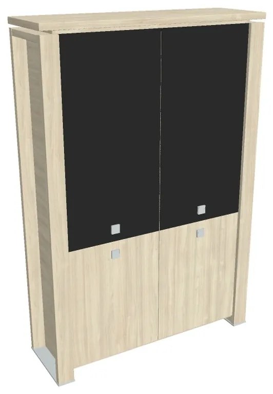 Vysoká skriňa Verno+ 140 x 46 x 210 cm, kombinované dvere, agát / čierna