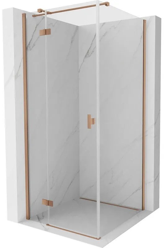 Mexen Mist H T, sprchový kút s výklopnými dverami ľavý 75 x 75 cm, číre sklo, medená matná, 8A5T-075-075-65-00-L