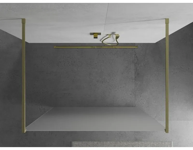 Mexen Kioto, sprchová zástena Walk-In 130 x 200 cm, 8mm sklo námraza, zlatý matný profil, 800-130-002-55-30
