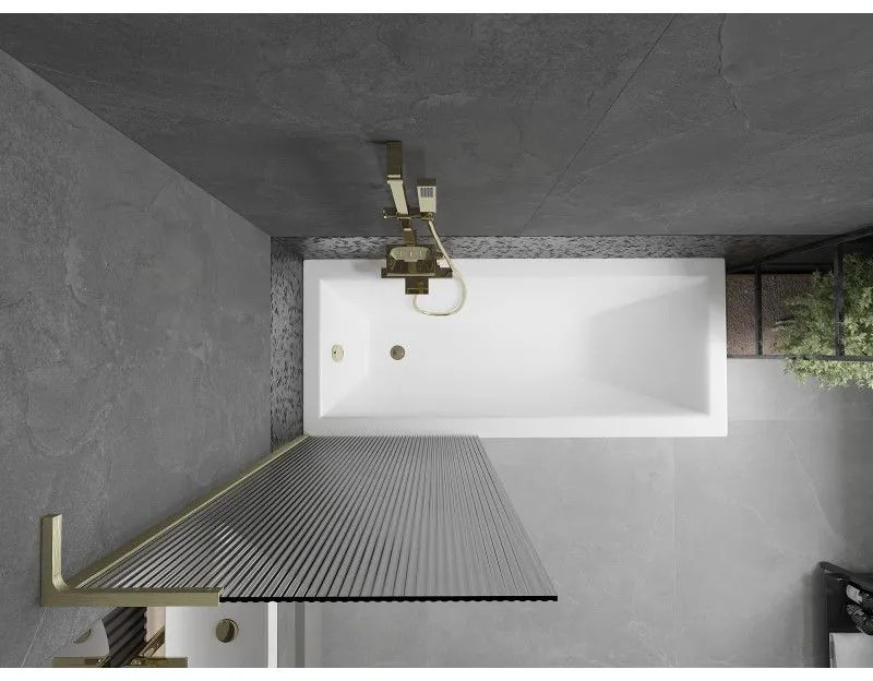 Mexen Next L, 1-krídlová vaňová zástena 70 x 150 cm, 6mm sklo s rebrovým vzorom, zlatý matný profil, 895-070-000-03-09-55
