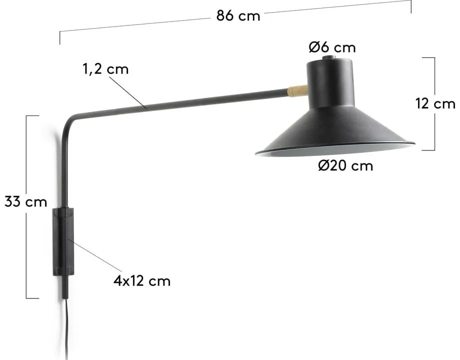 Čierne nástenné svietidlo ø 20 cm Aria – Kave Home