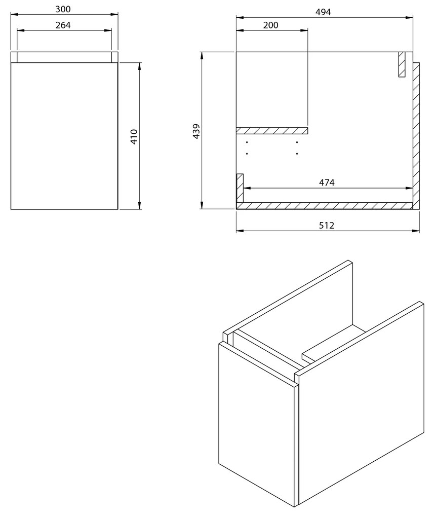 Sapho Sapho, LOREA skrinka s umývadlom 101x46x51,5cm (30+70 cm), pravá, biela matná, LE070-3131-R-01