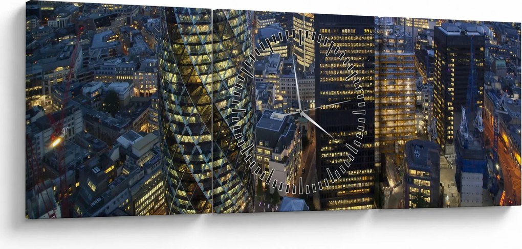 Obraz - Večerná panoráma Londýna (s hodinami) (90x30 cm)