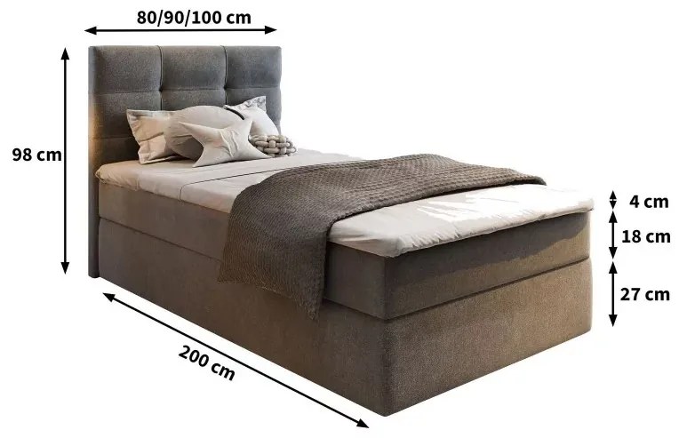 Čalúnená posteľ boxspring GLORIEN 100x200 cm purpurová Matrac: Bonell pružinová matrac