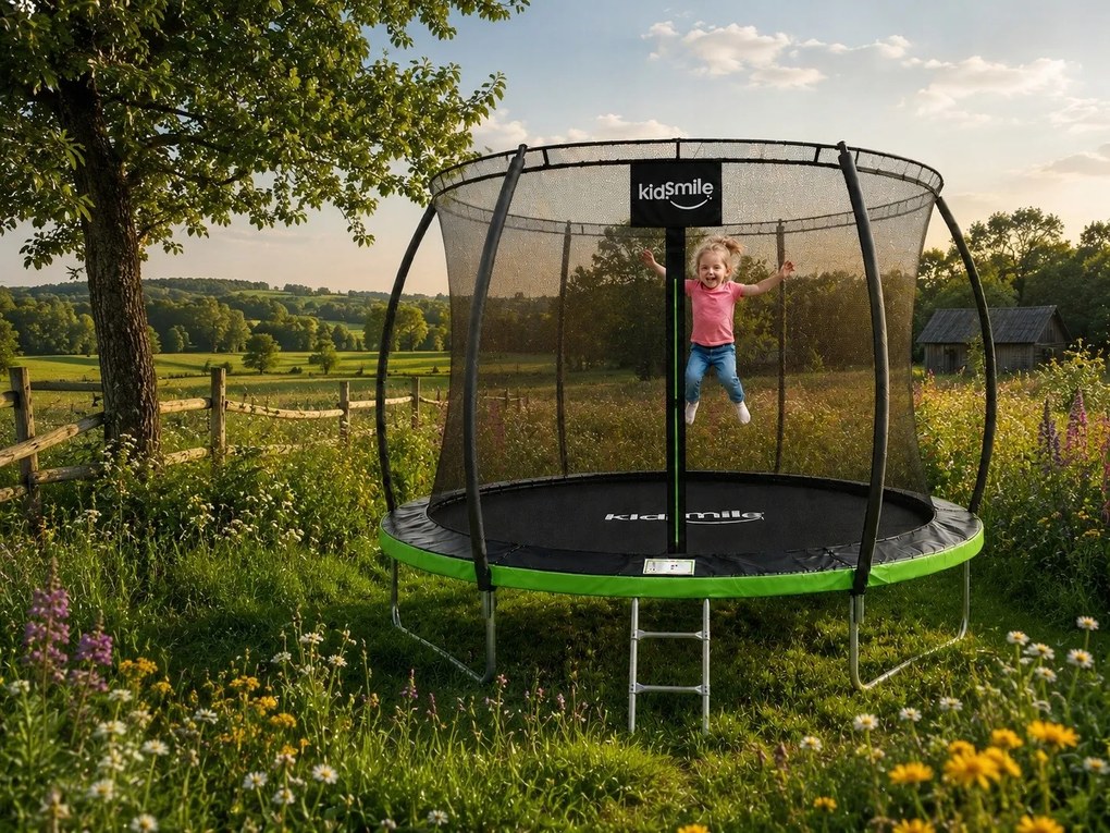 TRENDIE Trampolína s vnútornou sieťou 312 cm zelená + rebrík
