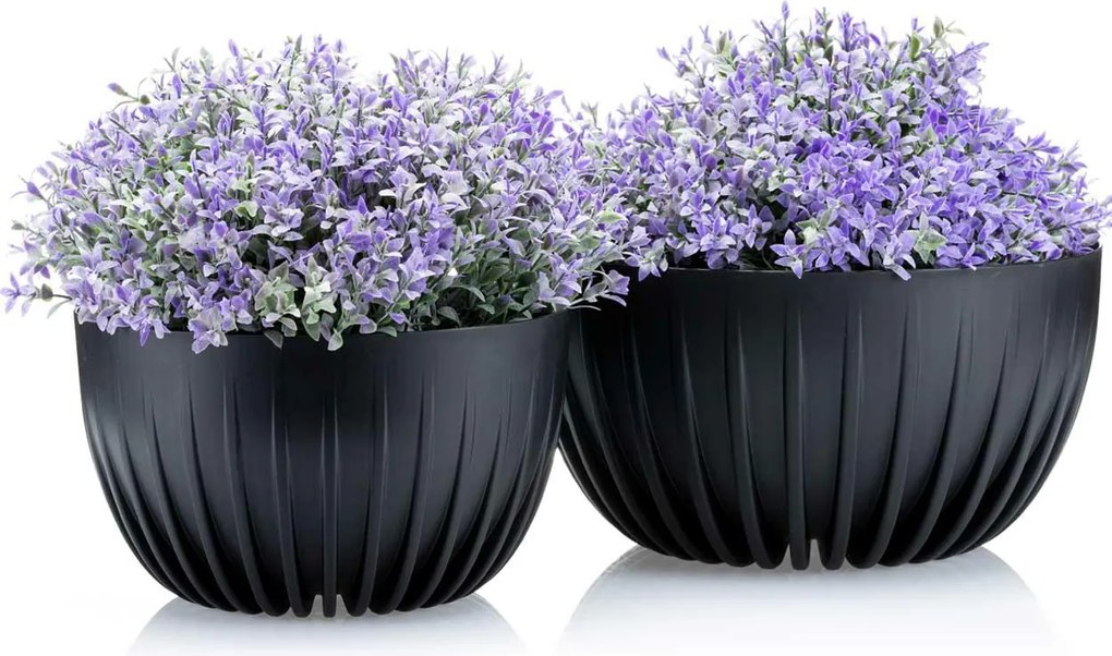 PLASTOVÝ KVETINÁČ STRIPPED ECO SADA 2KS 16X30 CM+15X24 CM ČIERNA