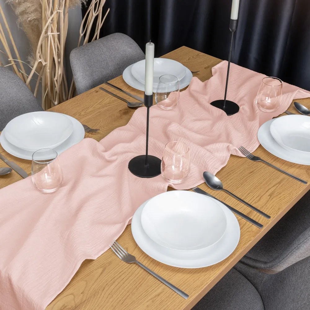 Biante Mušelínový behúň na stôl MSN-077 Bledo ružový 35x160 cm